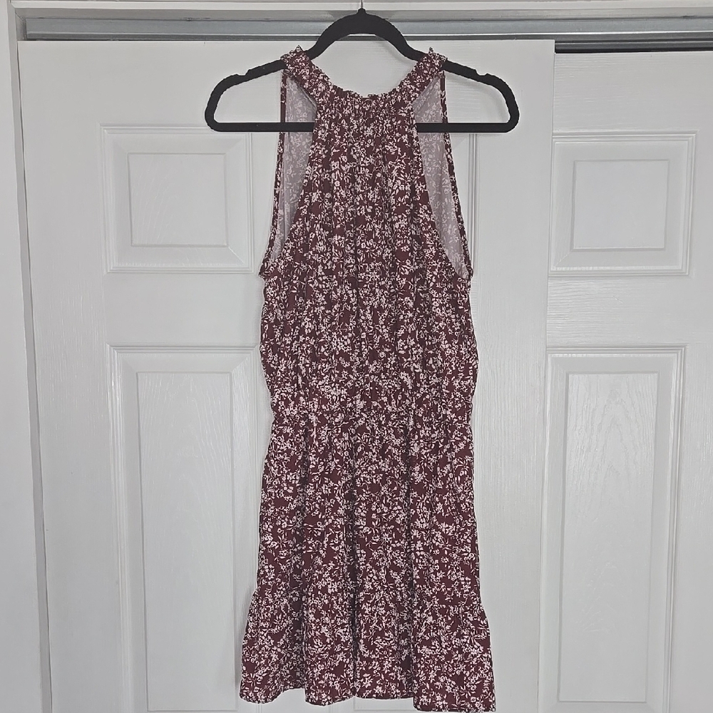 Burgundy Floral Halter Dress